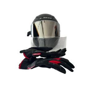 LS2 Rapid Crypt Motorcycle Helmet w/ Chrome Visor + Extra Clear Shield & Gloves